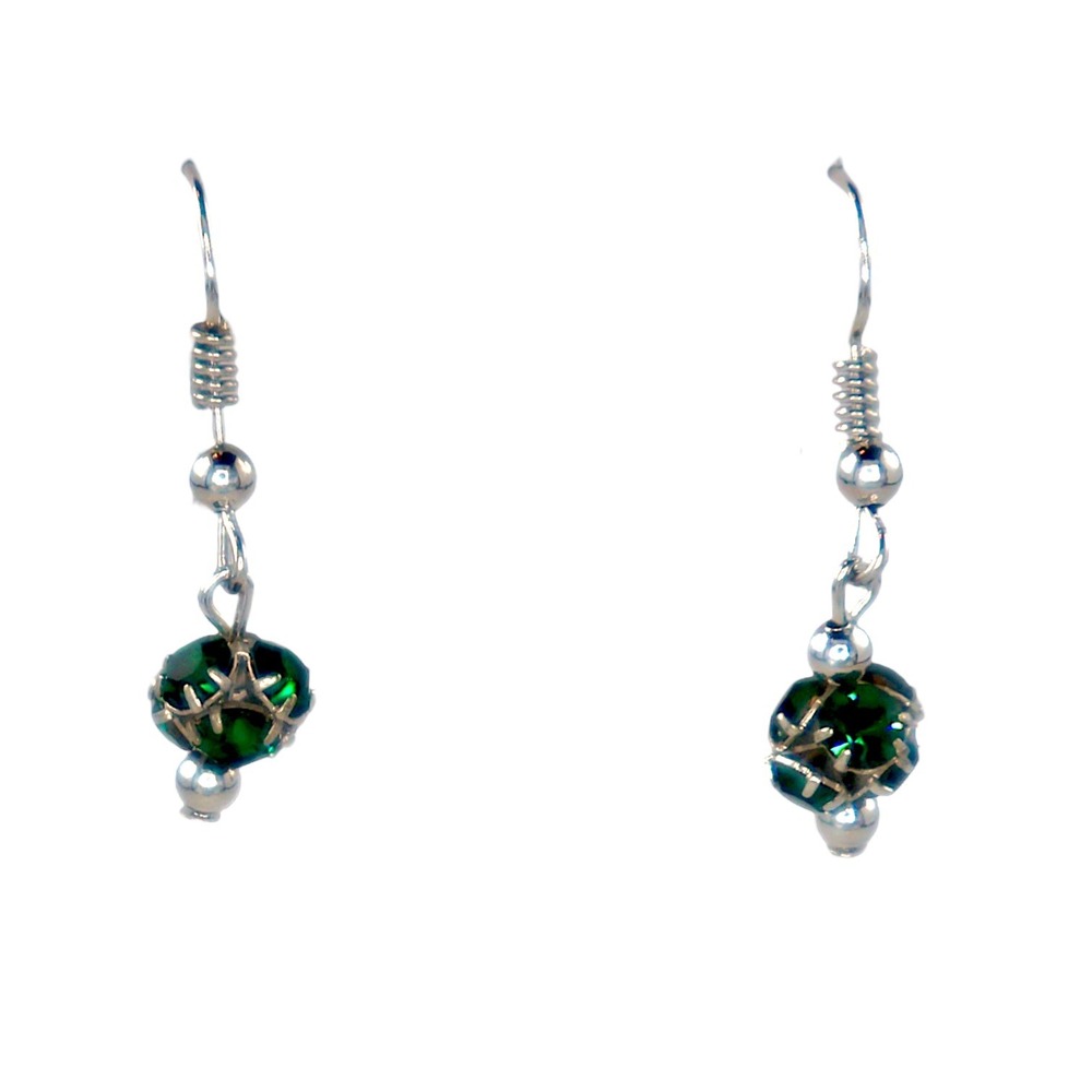Swarovski Crystal Silver Overlay Emerald Green Dangle Drop Earrings NWT Sparkly